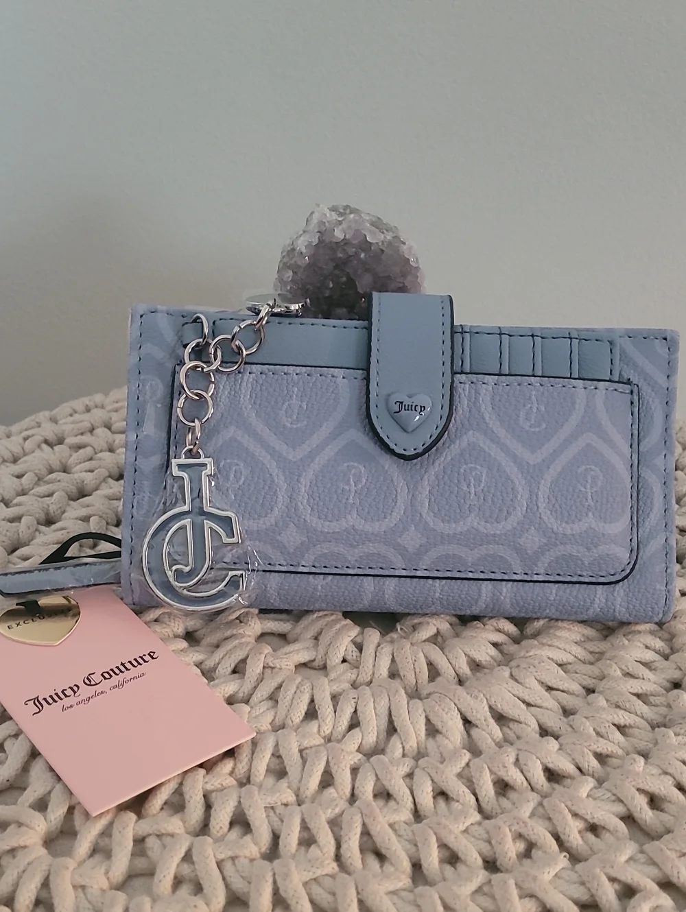Juicy Couture Baby Blue Monogram Wallet with JC Charm